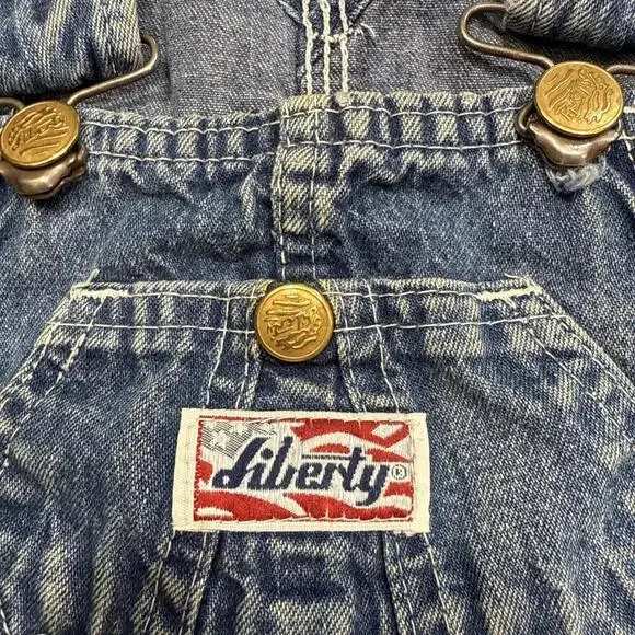 Vintage Liberty Denim Bib Overall Shorts Farm Work Baby Size 2 USA‎ - Picture 12 of 14
